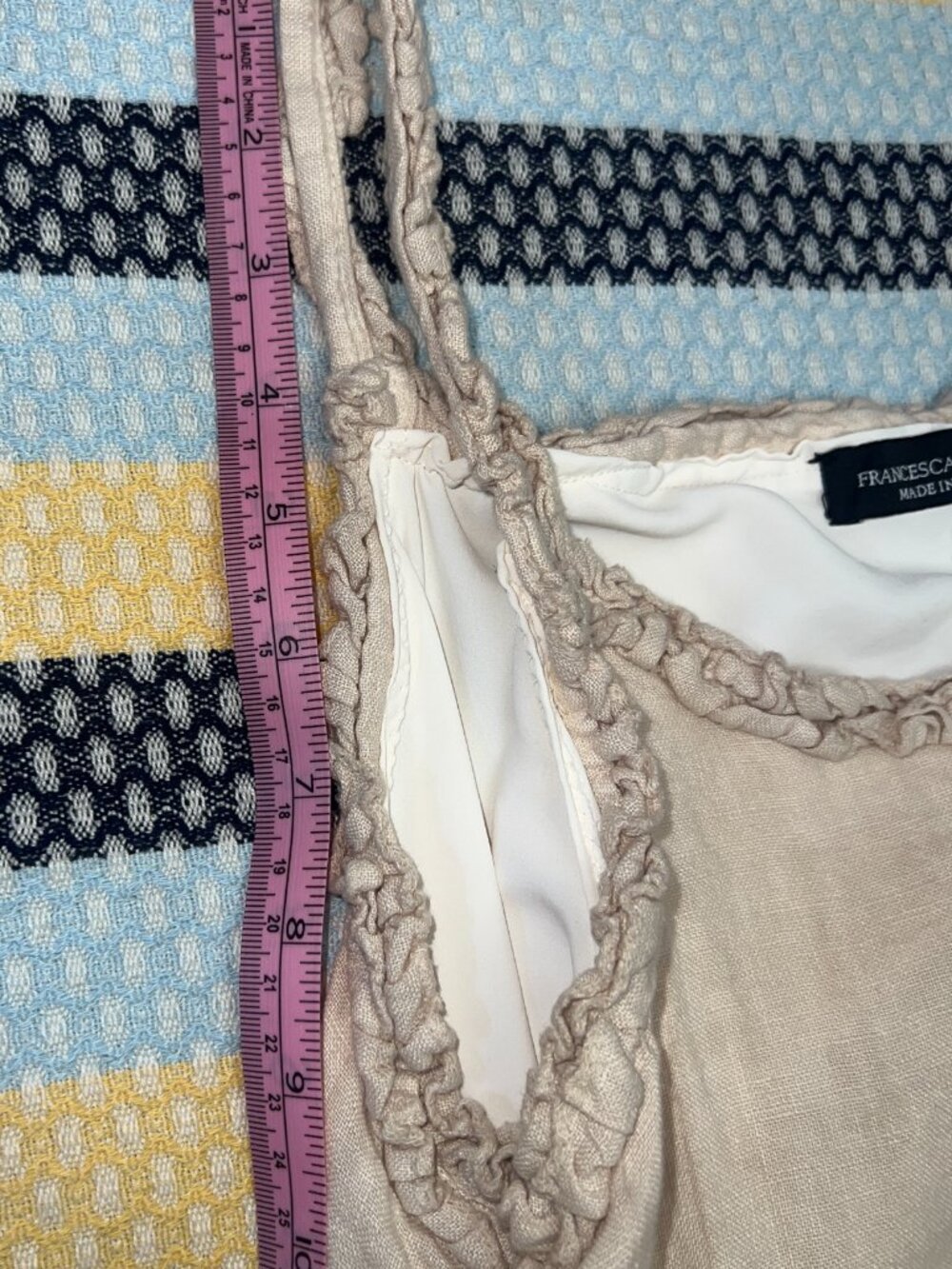 Francesca Bettini Italian Linen Ruffle Trim Maxi Dress Cream Small Made in Italy - Picture 10 of 10